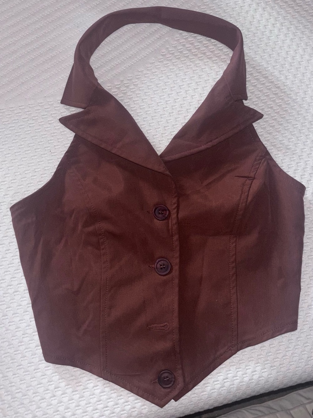 SHEIN Brown Halter Button-Front Vest Top